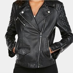 Express Vegan Leather Black Asymmetrical Front Zippered Motorcycle Jacket Size M